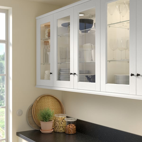 ENKÖPING glass door, white wood effect, 40x80 cm