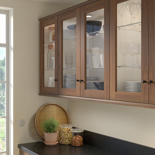 ENKÖPING glass door, brown walnut effect, 30x60 cm