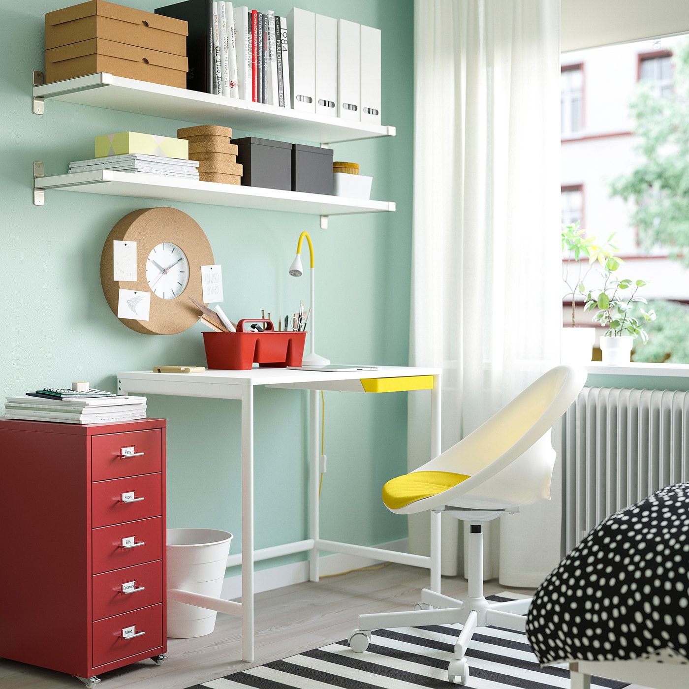 ENKROKEN / LOBERGET desk and chair, white/yellow, 67x90x67 cm