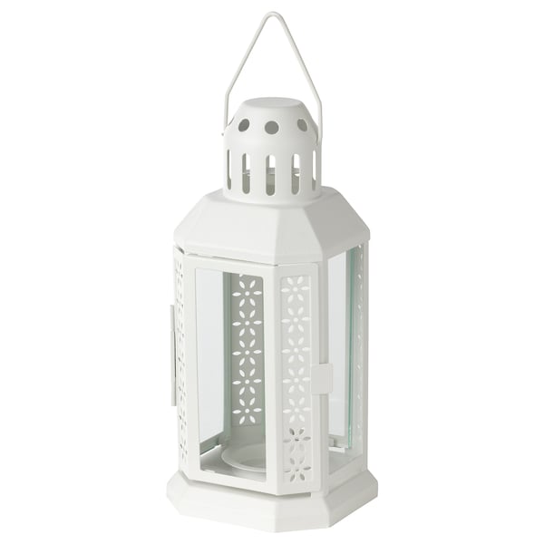 ENRUM lantern for tealight, in/outdoor, white, 22 cm