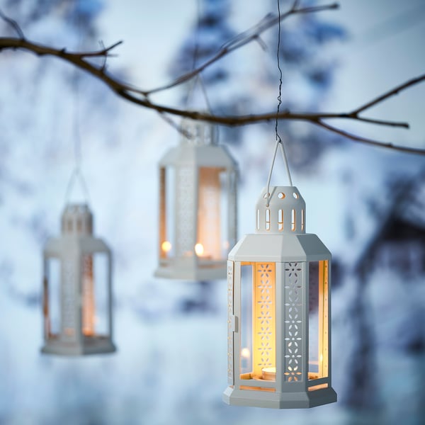 ENRUM - ENRUM Lantern for tealight, in/outdoor, white, 22 cm
