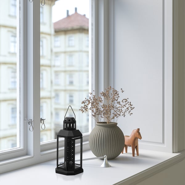 ENRUM lantern for tealight, in/outdoor, black, 22 cm