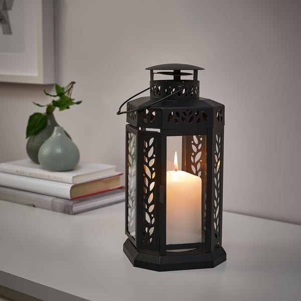 ENRUM - ENRUM Lantern f block candle, in/outdoor, black, 28 cm