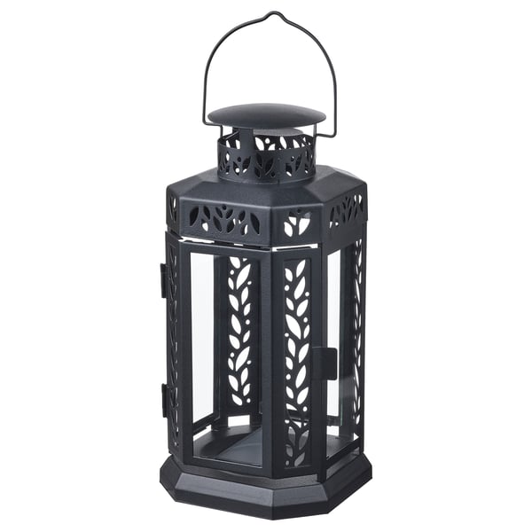 ENRUM - ENRUM Lantern f block candle, in/outdoor, black, 28 cm