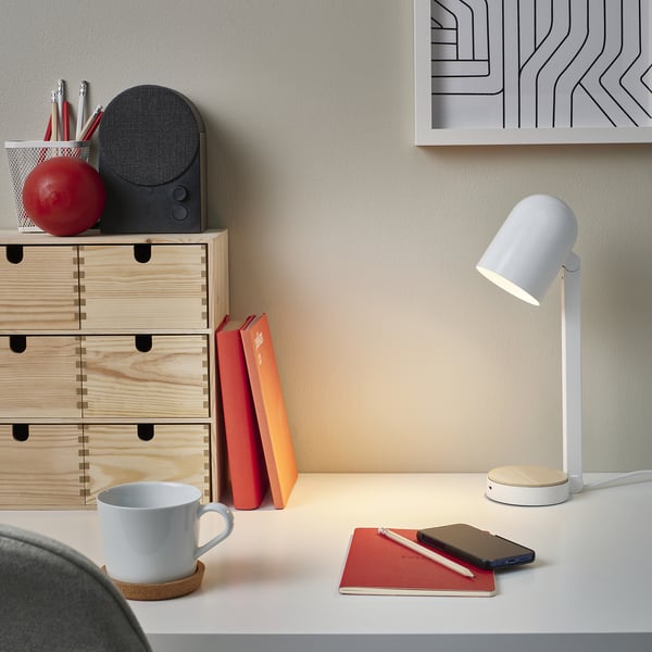 ENSMÄRKE desk lamp, white, 9 cm