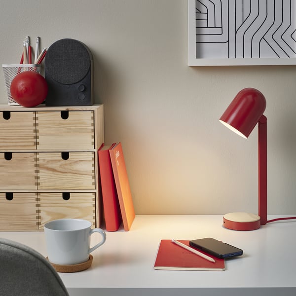 ENSMÄRKE desk lamp, red, 9 cm