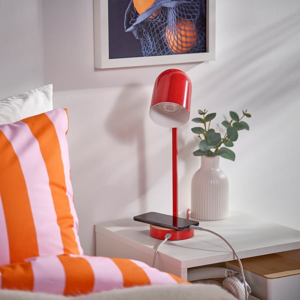 ENSMÄRKE desk lamp, red, 9 cm