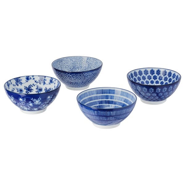ENTUSIASM bowl, patterned/blue, 12 cm, 4 pack