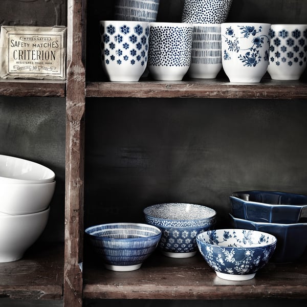 ENTUSIASM bowl, patterned/blue, 12 cm, 4 pack