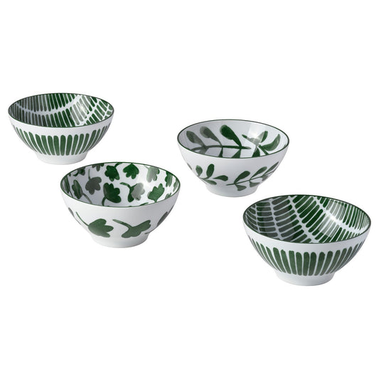 ENTUSIASM bowl, patterned/green, 12 cm, 4 pack