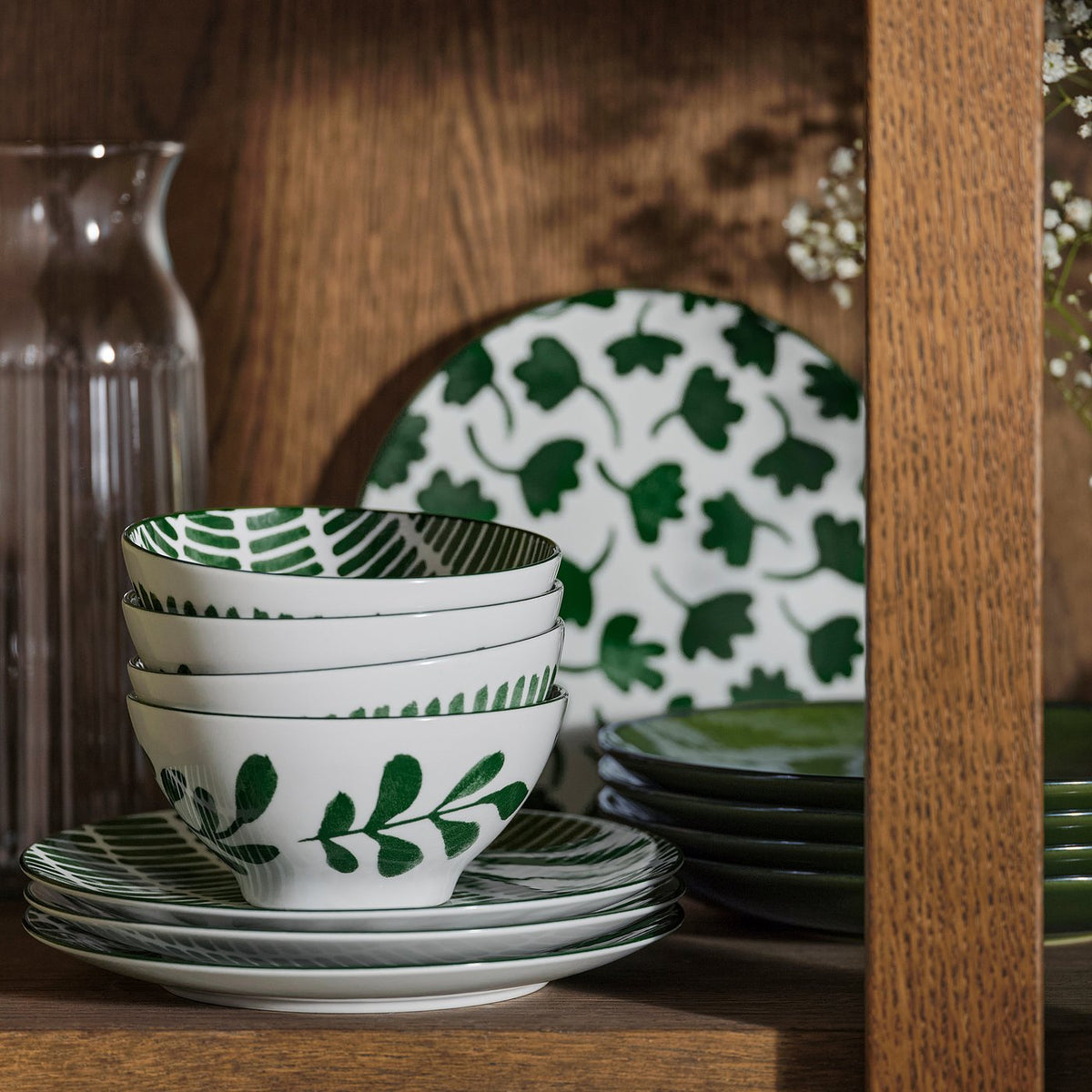 ENTUSIASM bowl, patterned/green, 12 cm, 4 pack