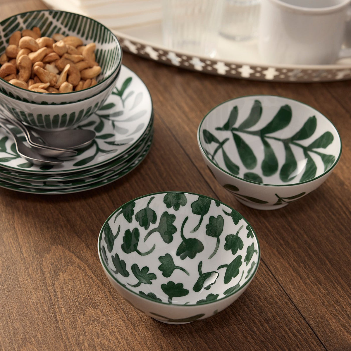 ENTUSIASM bowl, patterned/green, 12 cm, 4 pack