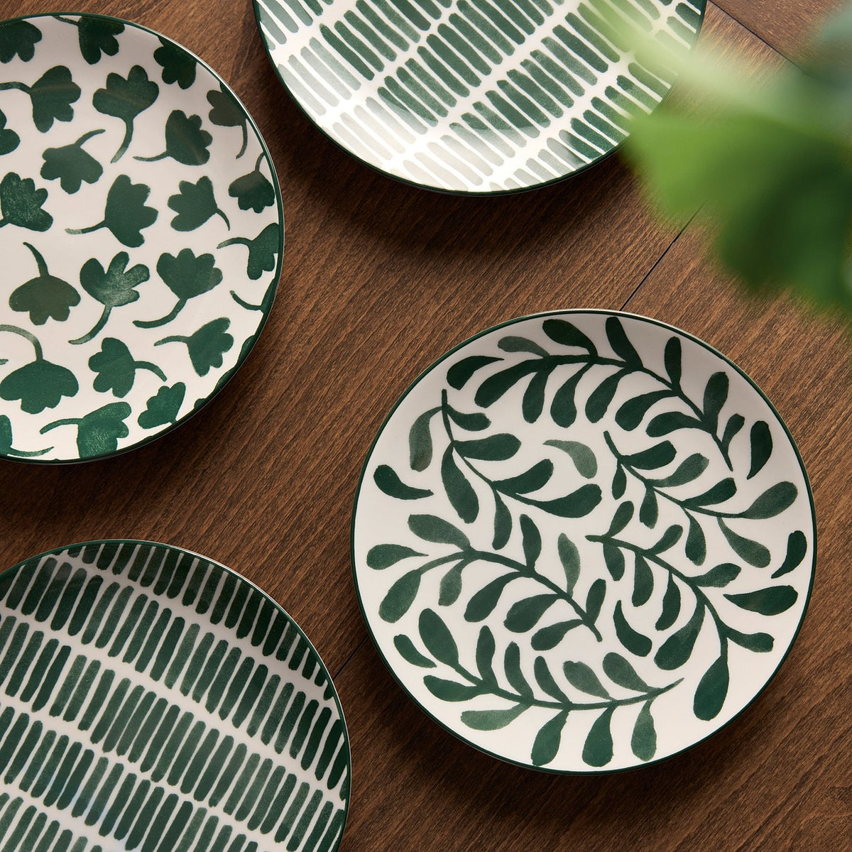 ENTUSIASM side plate, patterned/green, 18 cm, 4 pack