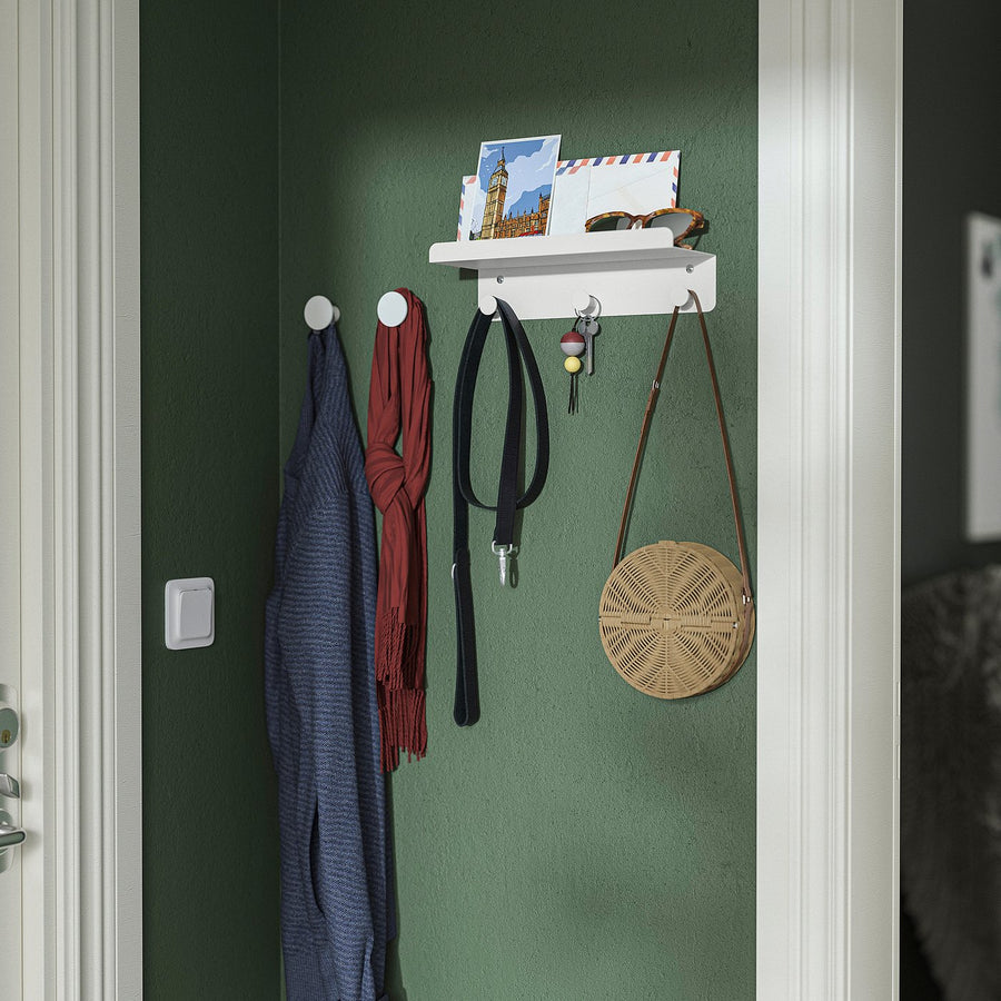 ENUDDEN wall shelf with 3 hooks, white, 30x8 cm