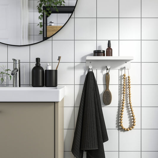 ENUDDEN wall shelf with 3 hooks, white, 30x8 cm