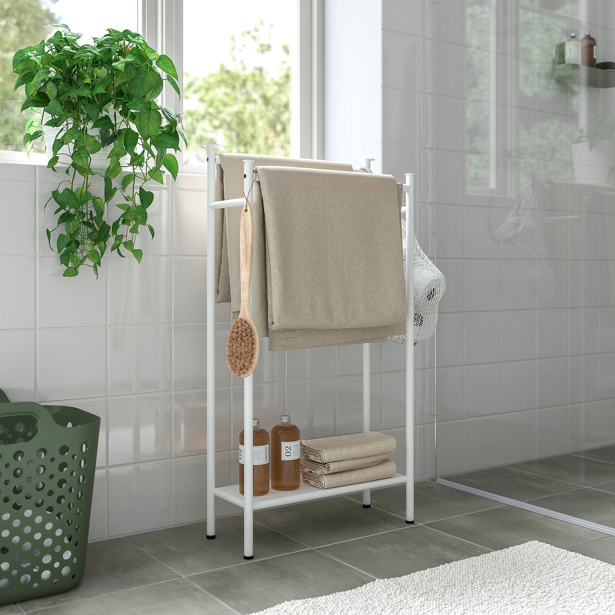 ENUDDEN towel stand with 2 rails, white, 47x85 cm