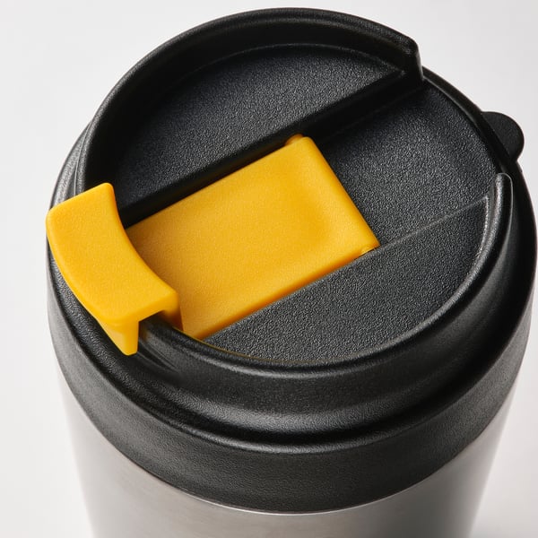 ENVÄLDIG insulated travel mug, stainless steel/black, 35 cl