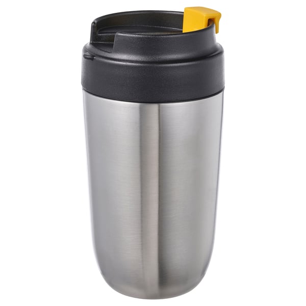 ENVÄLDIG insulated travel mug, stainless steel/black, 35 cl