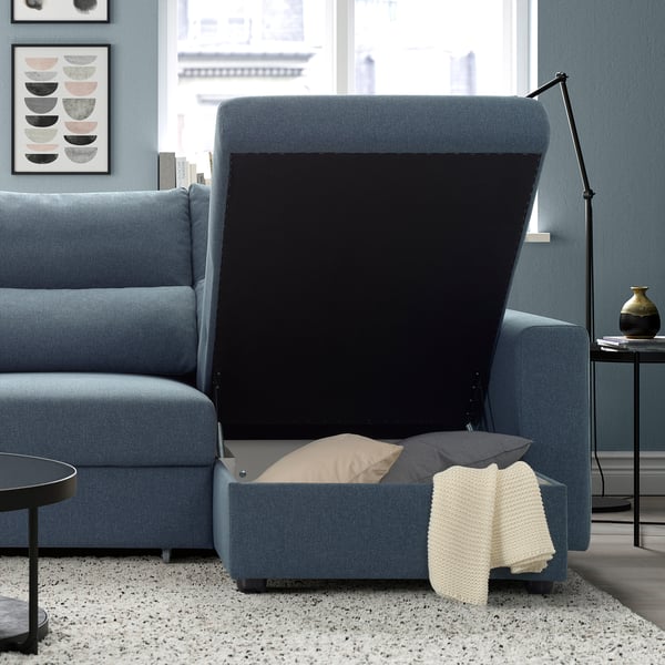 ESKILSTUNA 3-seat sofa with chaise longue, Gunnared blue, 225x5x162 cm
