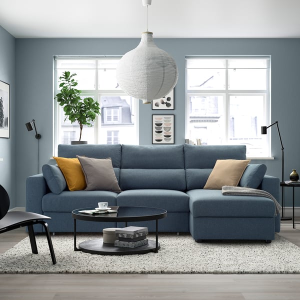 ESKILSTUNA 3-seat sofa with chaise longue, Gunnared blue, 225x5x162 cm