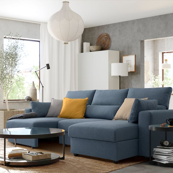 ESKILSTUNA 3-seat sofa with chaise longue, Gunnared blue, 225x5x162 cm