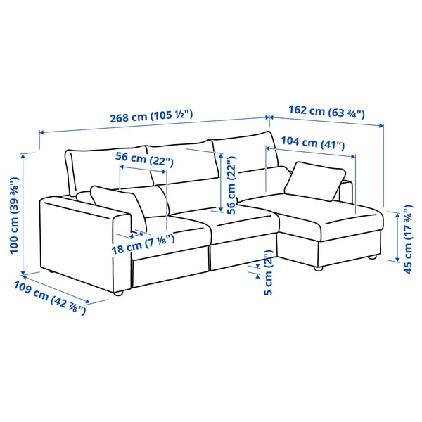 ESKILSTUNA 3-seat sofa with chaise longue, Gunnared blue, 268x100x162 cm