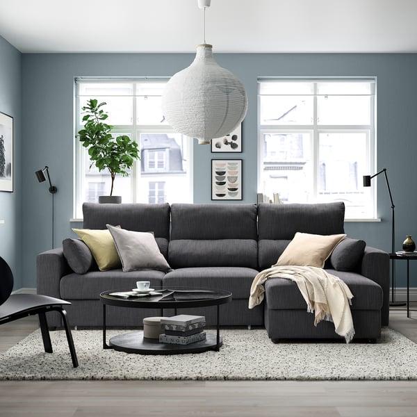 ESKILSTUNA 3-seat sofa with chaise longue, Hillared anthracite