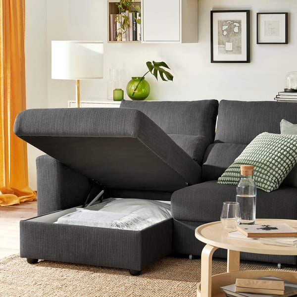 ESKILSTUNA 3-seat sofa with chaise longue, Hillared anthracite