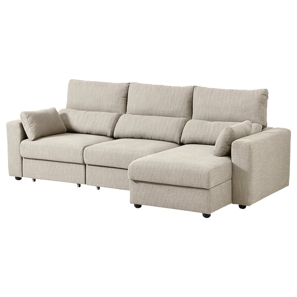 ESKILSTUNA 3-seat sofa with chaise longue, Hillared beige, 225x5x162 cm