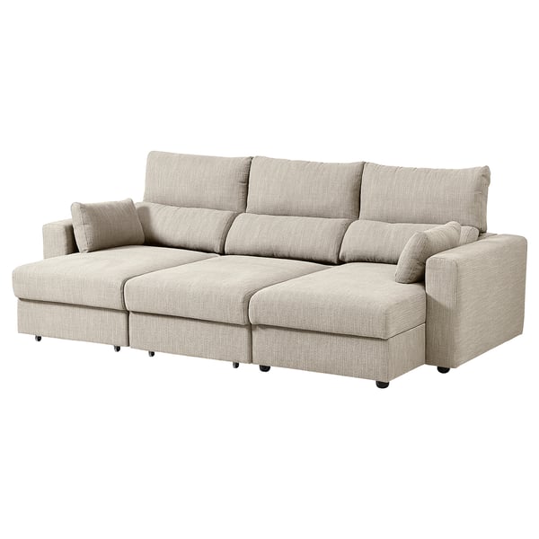 ESKILSTUNA 3-seat sofa with chaise longue, Hillared beige, 225x5x162 cm
