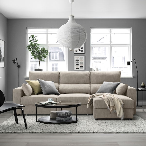 ESKILSTUNA - 3-seater sofa with chaise-longue, Hillared beige