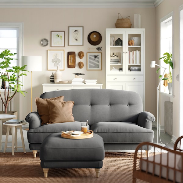 ESSEBODA - 2-seater sofa, Tallmyra/smoke birch grey ,