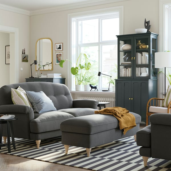 ESSEBODA - 2-seater sofa, Tallmyra/smoke birch grey ,