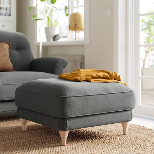 ESSEBODA footstool, Tallmyra/medium grey birch, 77x44x77 cm