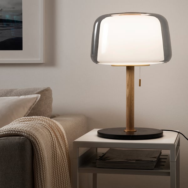 EVEDAL table lamp, marble/grey, 28 cm