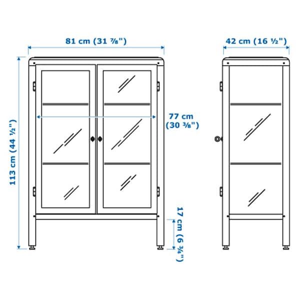 FABRIKÖR - Glass-door cabinet, black-blue, 81x113 cm