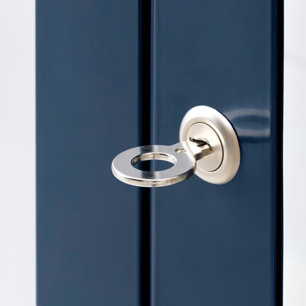 FABRIKÖR glass-door cabinet, black-blue, 81x113 cm