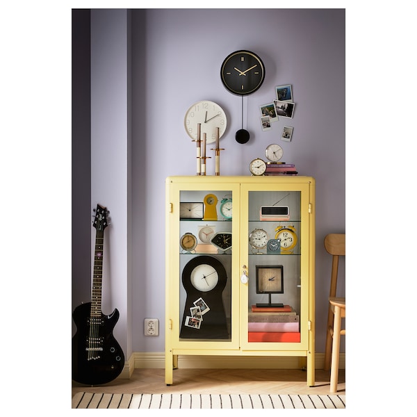 FABRIKÖR - Glass-door cabinet, light yellow, 81x113 cm