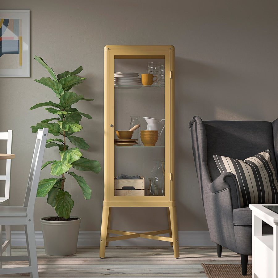 FABRIKÖR glass-door cabinet, dark yellow, 57x150 cm