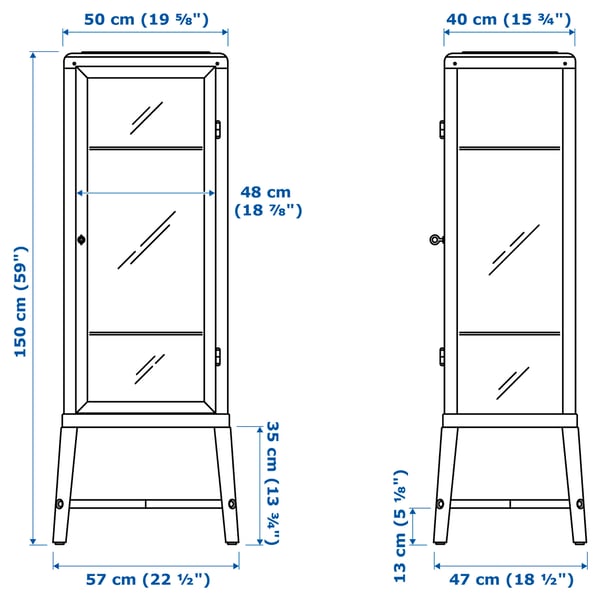 FABRIKÖR - FABRIKÖR Glass-door cabinet, dark grey, 57x150 cm