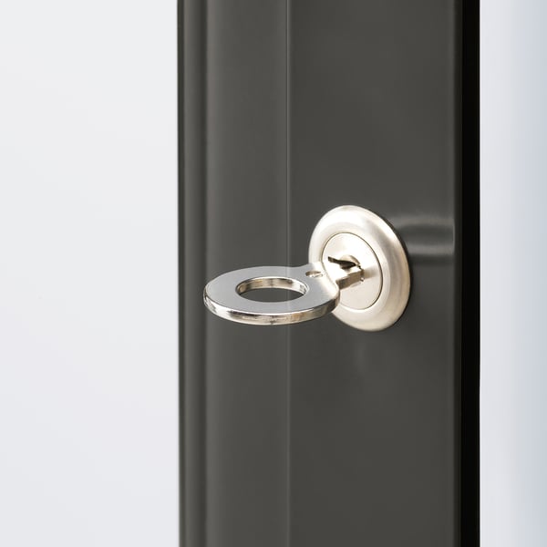 FABRIKÖR glass-door cabinet, dark grey, 57x150 cm