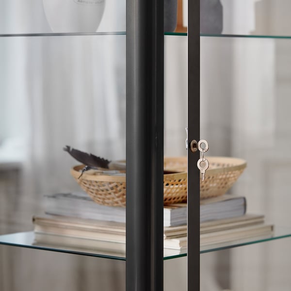 FABRIKÖR - FABRIKÖR Glass-door cabinet, dark grey, 57x150 cm