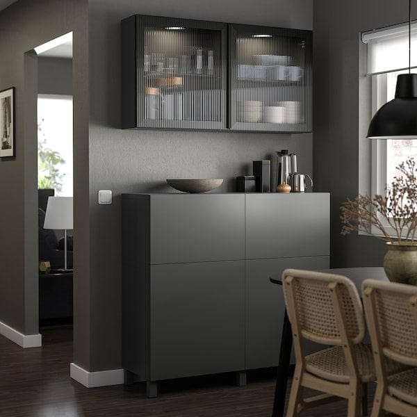 Ikea FÄLLSVIK - Glass door, anthracite/reeded glass, 60x64 cm