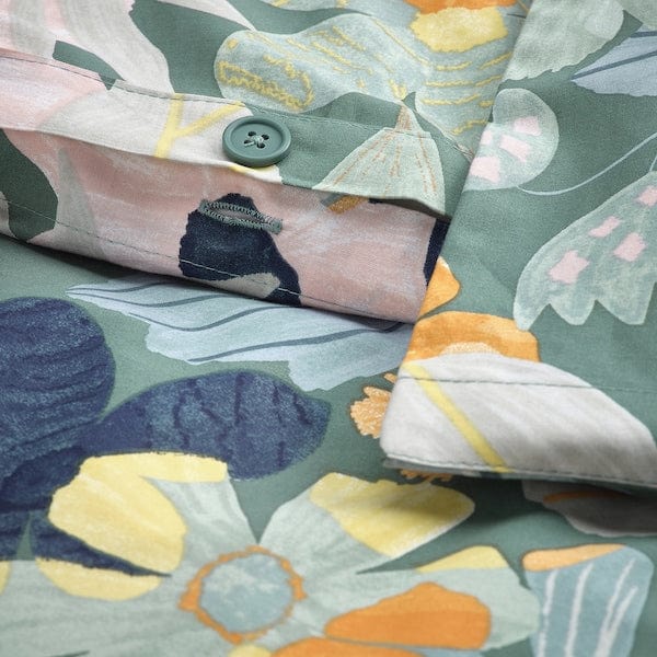 Ikea FÄLTGRÄSMOTT - Duvet cover and 2 pillowcases, fantasy/floral pattern,240x220/50x80 cm