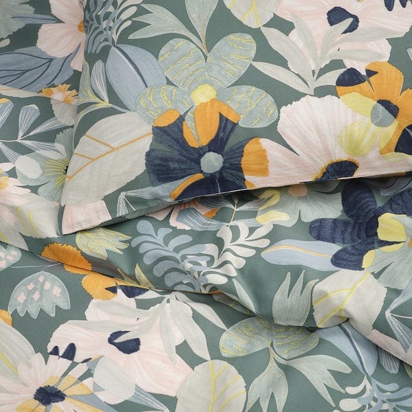 Ikea FÄLTGRÄSMOTT - Duvet cover and 2 pillowcases, fantasy/floral pattern,240x220/50x80 cm