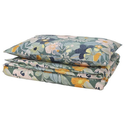 Ikea FÄLTGRÄSMOTT - duvet cover and pillowcase, floral pattern/motif,150x200/50x80 cm