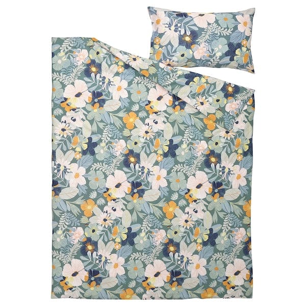 Ikea FÄLTGRÄSMOTT - duvet cover and pillowcase, floral pattern/motif,150x200/50x80 cm