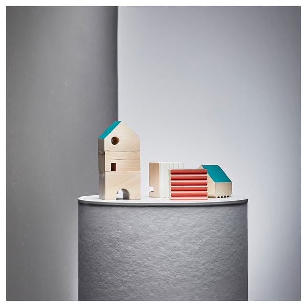 FÄLTLÖNN - FÄLTLÖNN Decoration house, set of 3, solid wood/multicolour