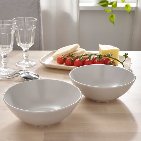 FÄRGKLAR bowl, matt light grey, 16 cm, 4 pack