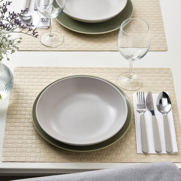 FÄRGKLAR deep plate, matt light grey, 23 cm, 4 pack